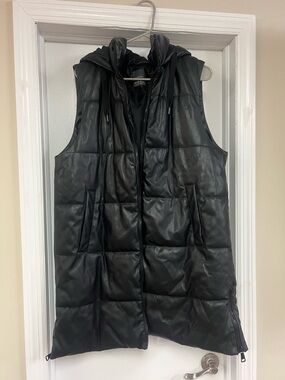 Quilted Faux Leather Long Puffer Vest